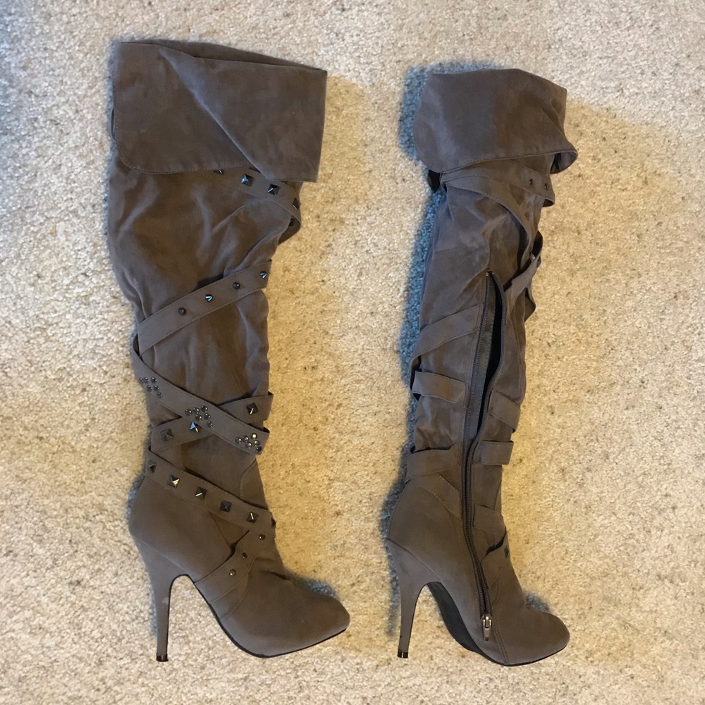 Grey over the knee boots
